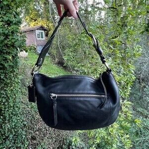 COACH VINTAGE Hobo Shoulder Bag Black Leather & Braided Strap Sillier Hardware